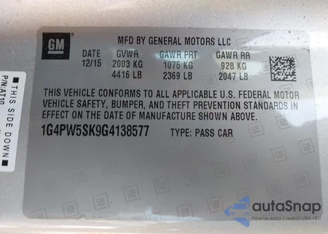 2016 Buick Verano Sport Touring Group from USA, damaged, VIN 1G4PW5SK9G4138577